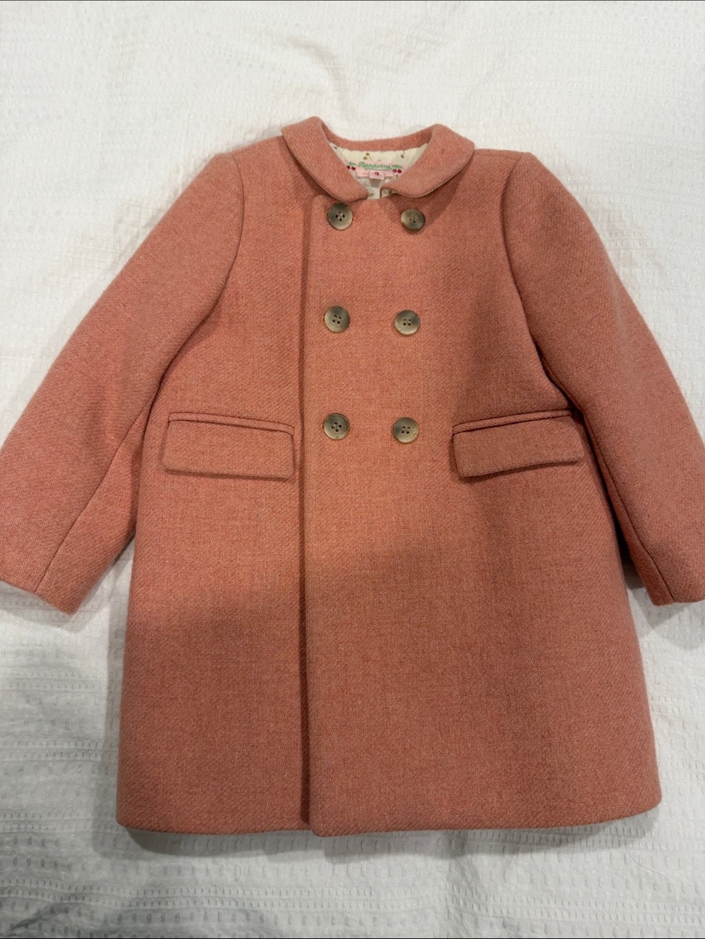Bonpoint Double-Breasted Pea Coat in gorgeous peach color!